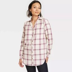 NWT Knox Rose Oversized  Purple Plaid Button Front Flannel